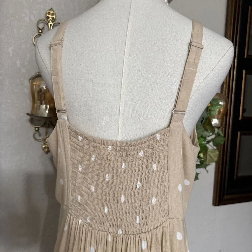 old navy strap tank maxi Dress beige white polka dot Y2K mocked back Size L - Picture 11 of 16